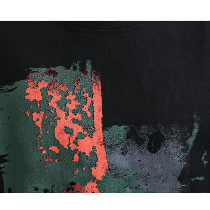 

XITAO New Contrast Color Print T-shirt Fashion Irregular Splicing Pleated Women Top Fashion Casual Loose All-match WLD6137