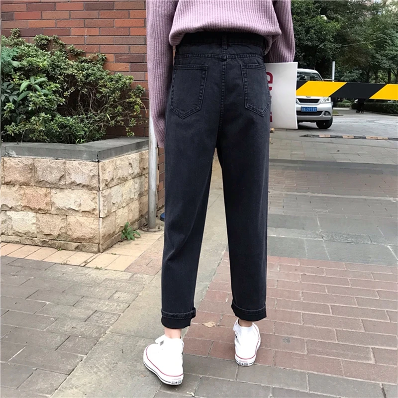 

WITHZZ Autumn New Arrival Straight Loose Wide Leg Jeans for Women High Waisted Jeans Black Casual Trousers Streetwear Denim Pant