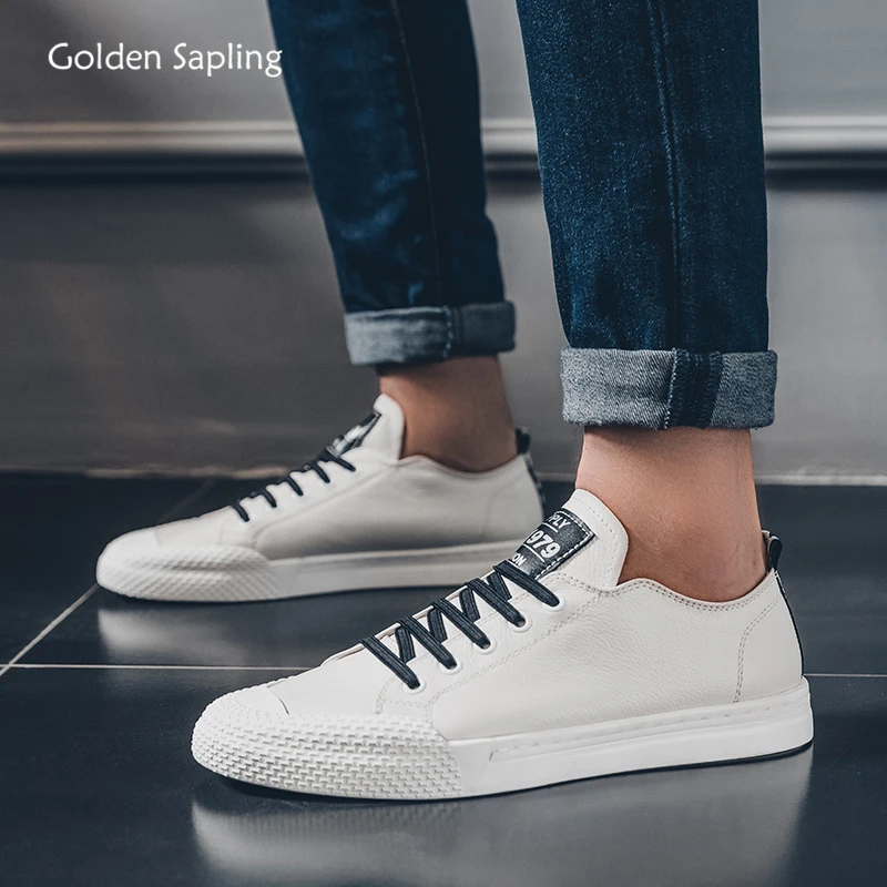 

Golden Sapling White Loafers Fashion Men's Casual Shoes Breathable Genuine Leather Driving Flats Classics Skateboard Shoes Men
