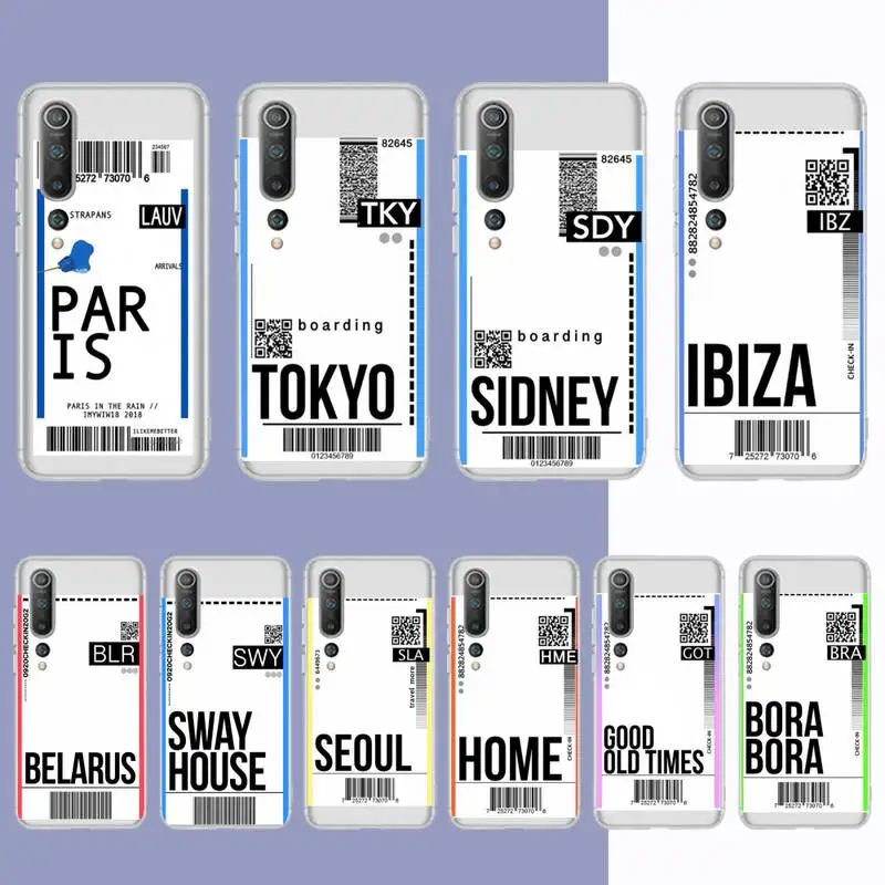 

Dubai Singapore World City travel ticket label Phone Case For Redmi Note 5 7 8 9 10 A K20 pro max lite for Xiaomi 10pro 10T