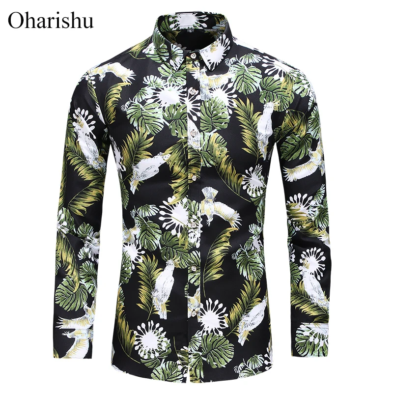 

2019 New Autumn New Long Sleeve Flowers Shirts Plus Size 5XL 6XL 7XL Button Down Social Hawaiian Floral Shirt 45KG-120KG