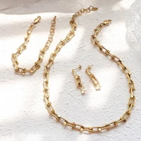 stainless steel u shaped horseshoe design thick necklace earrings gold bracelet jewelry set plated gold for womens hip hop