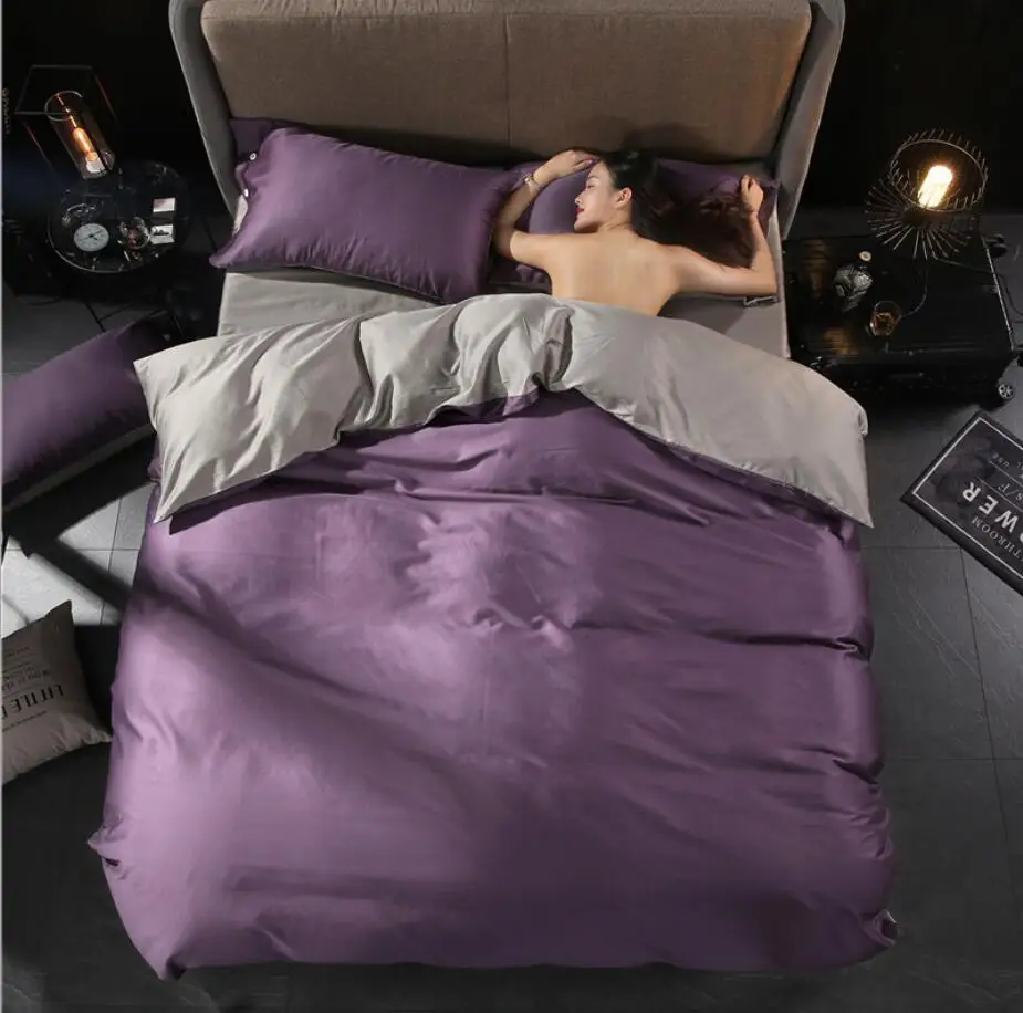 Однотонный домашний текстиль комплекты постельного белья хлопковый фиолетовый