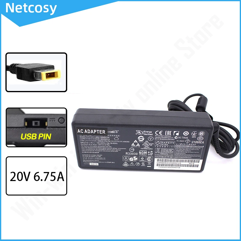 

20V 6.75A 135W USB AC Power Adapter Laptop Charger For Lenovo Y40-70 Y50-70 Y700-15ISK 720-15IKB Z710 ThinkPad T440P T470P T540P