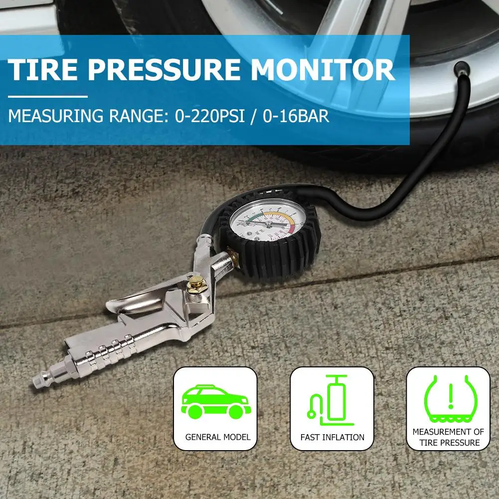 

0-16bar Car Tire Pressure Gauge Pointer Tyre Air Pressure Inflator Gauge Tester Data with Two Units PSI and BAR Measuring Hot