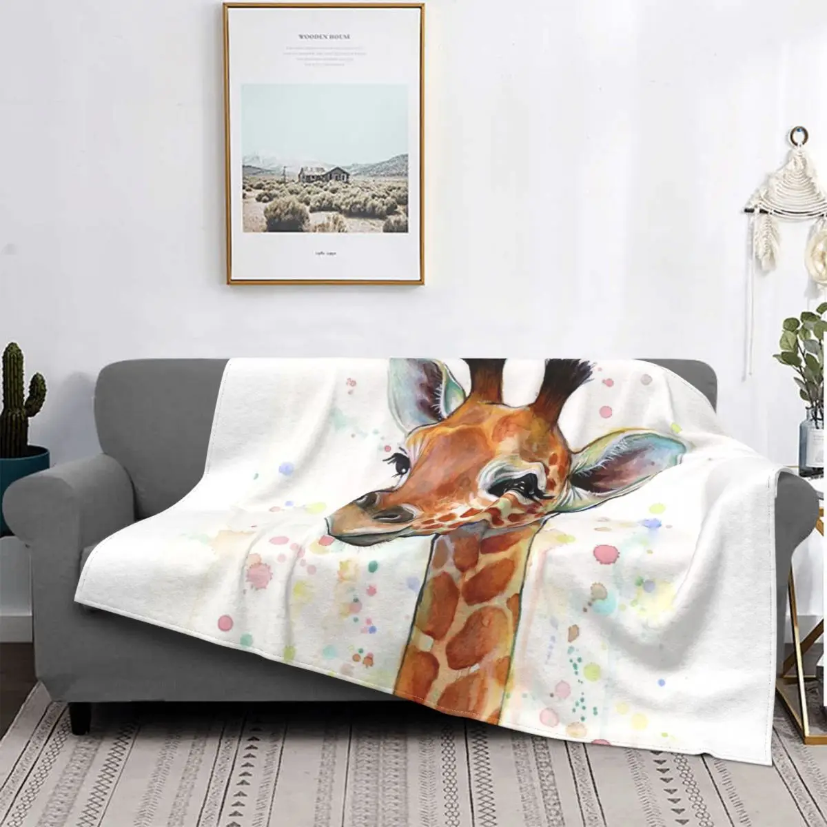 

Детское одеяло с акварельным рисунком жирафа, покрывало для кровати, плед, коврик, плюшевое покрывало в стиле аниме, покрывало для пикника 135