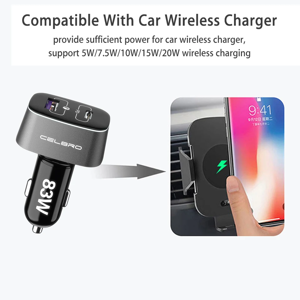 Супербыстрое автомобильное зарядное устройство 83 Вт USB C PD/PPS 65 Вт/45 адаптер