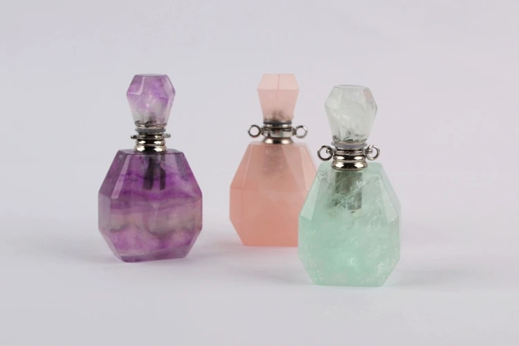 BOROSA multi-kind натуральный камень духи украшение с бутылочкой, 3 шт Серебряный Радужный флюорит аметисты духи Адаптер для установки на бутылку WX1197