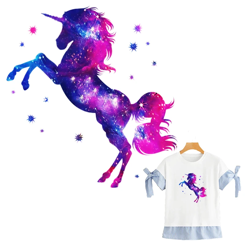 

Star Unicorn Iron-On Transfers Stripes Heat Press Appliqued Diy Accessory Sticker Jeans Fashion Stickers On Clothes Washable