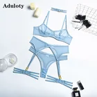 Женское сексуальное нижнее белье, женское прозрачное Эротическое нижнее белье с сетчатым кружевом, бюстгальтер с косточками, кольцо на шею, подвязки, пояс, стринги, комплект