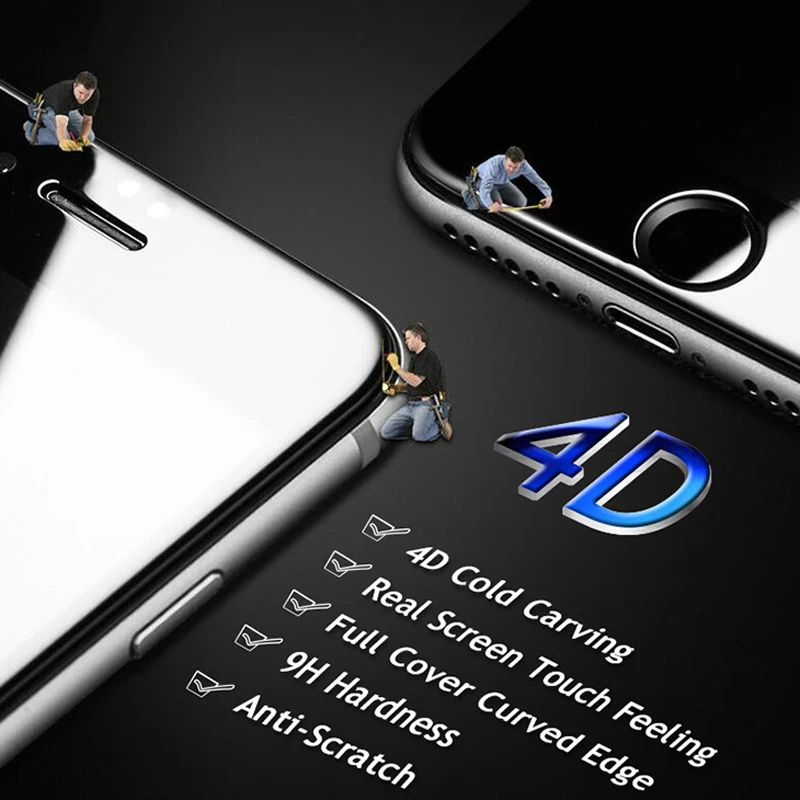 4D закаленное стекло с резьбой Защитная пленка для iPhone 7 8 Plus 3D 9H углеродное волокно