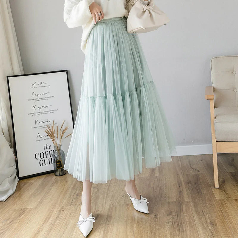 Женская длинная фатиновая юбка-пачка трапециевидная юбка-макси зеленого черного