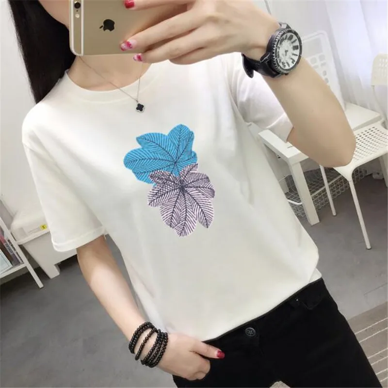 Футболка женская хлопковая с коротким рукавом Модный повседневный топ принтом