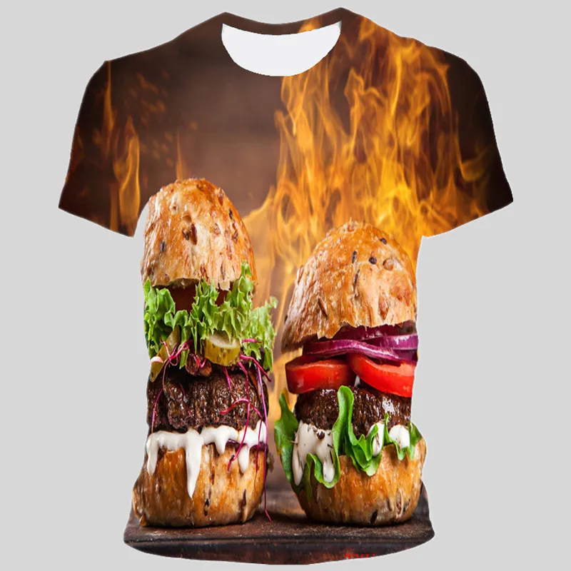 

3DHamburger Print T Shirt Men Harajuku Oversized T-shirt Fashion Trend O-Neck Short Sleeve Top 2021 Summer Casual Sports T Shirt