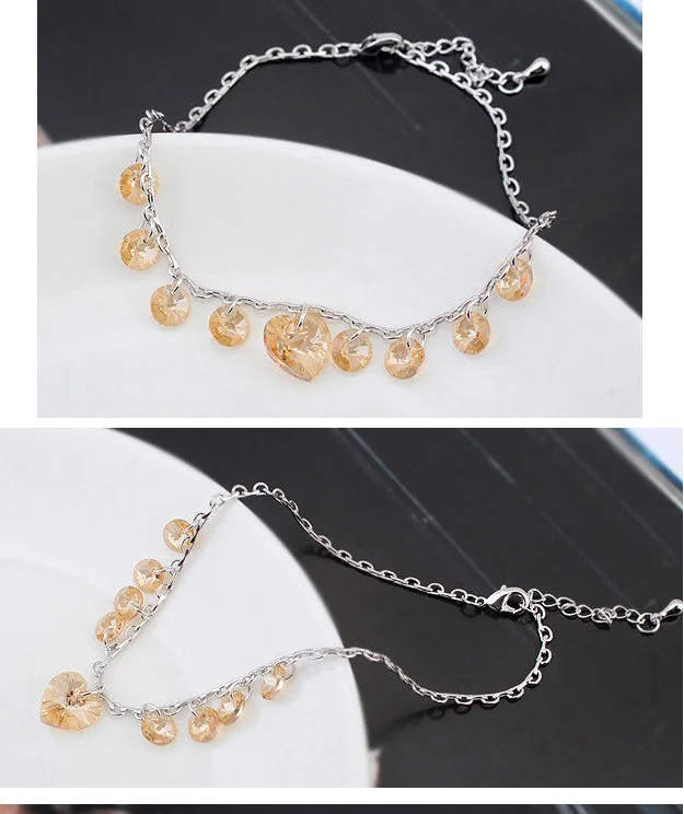 Блестящий Кристалл от Swarovski сердце Шарм Браслеты для женщин Серебряный цвет цепи браслеты и браслеты Pulseira свадебный подарок