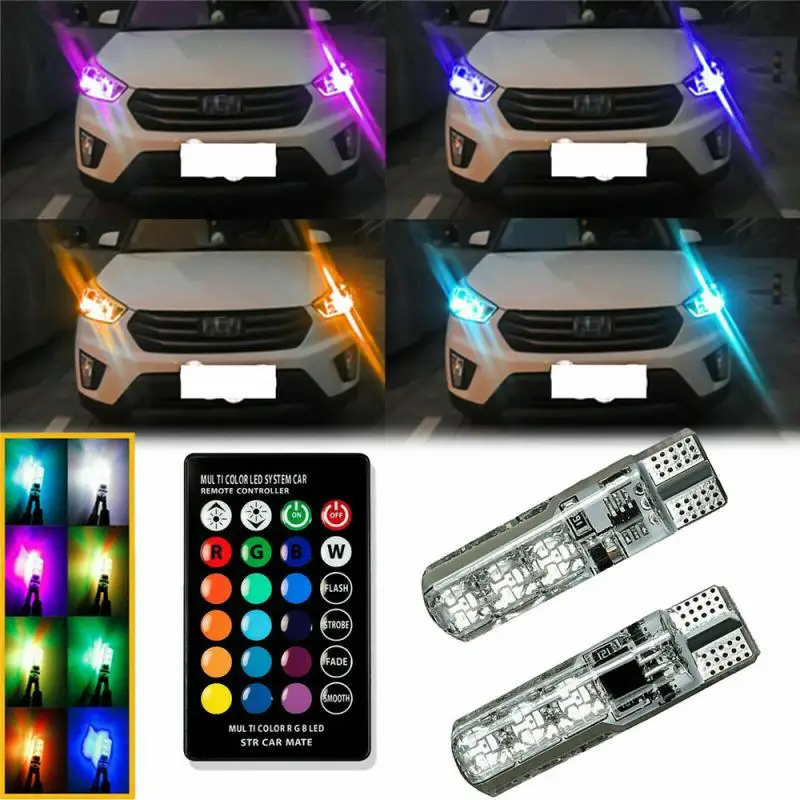 Разноцветные светодиодсветодиодный лампы RGB T10 W5W 194 168 автомобильные купольные