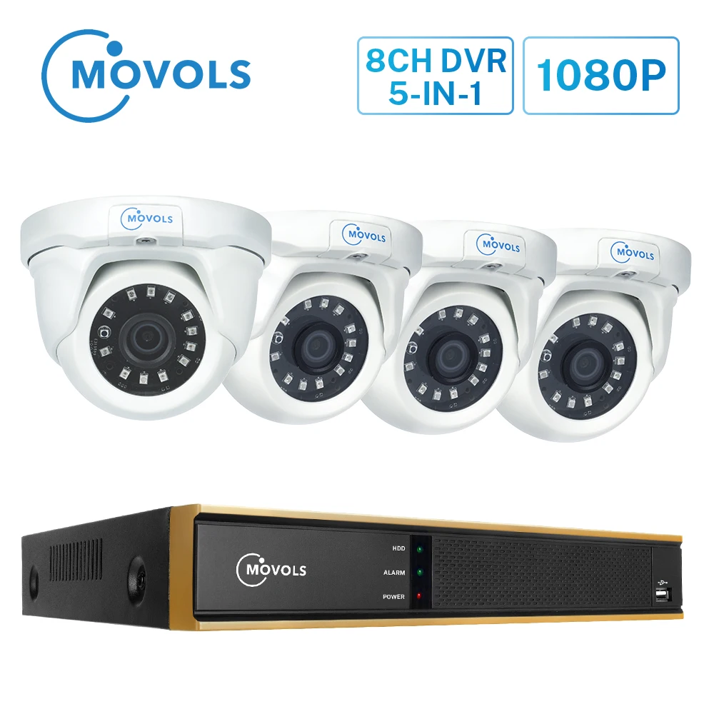 MOVOLS 1080P 8CH DVR система видеонаблюдения 4 шт. 2MP домашняя наружная камера ночного видения, водонепроницаемая камера видеонаблюдения