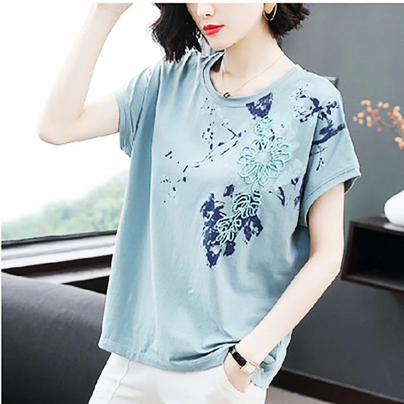 

Summer Short Sleeve Tshirts Women's tops Tees 2021 New Loose-fitting Cotton T-shirts Plus Size Printing Loose Tshirt M 3XL