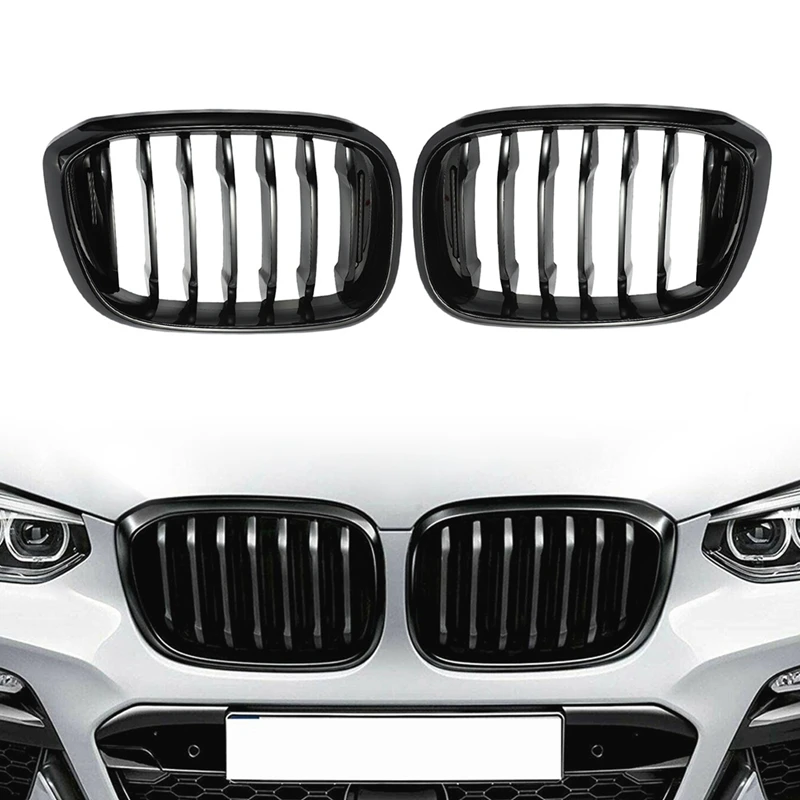 

Решетка радиатора для передней капота автомобиля, 2 шт., сетчатые глянцевые черные гоночные решетки для BMW X3 G01 X4 G02 2018 2019 2020