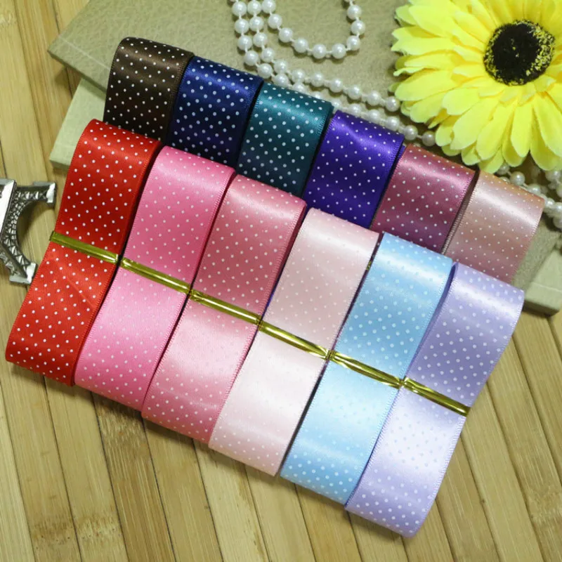 One Yard Polka Dots Printed Ribbon for Needlework 2.5cm Solid Color Christmas For Crafts DIY Sewing Patchwork Accessories | Дом и сад