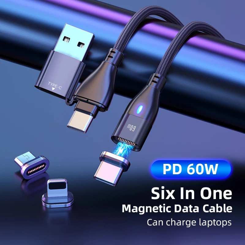 

Магнитный кабель CANDYEIC PD 60 Вт 6 в 1 для iPhone, Samsung, Huawei, зарядный кабель для ноутбуков, Xiaomi, LG, VIVO