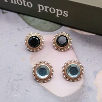 vintage earrings round black opal blue modern fashion design rhinestone brincos for womens accessories