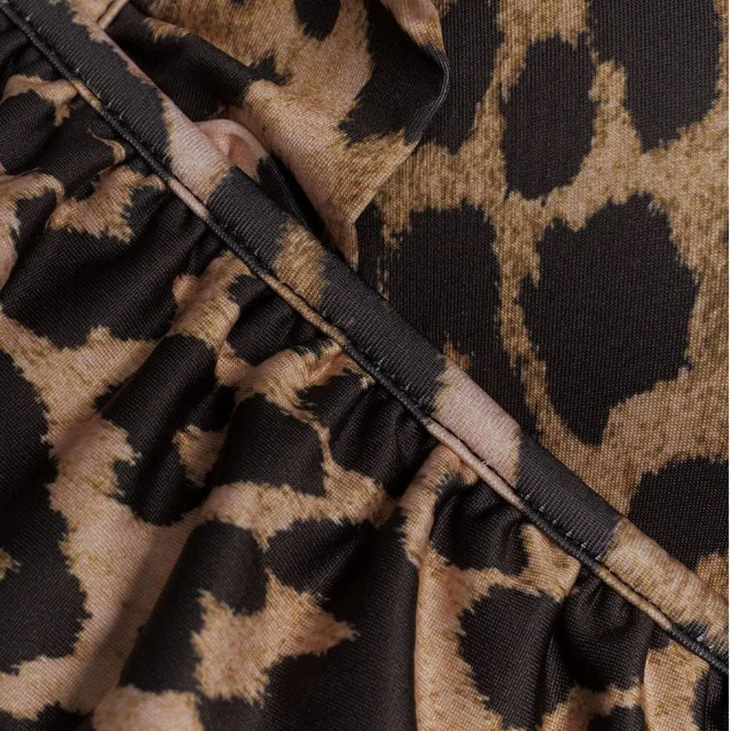 Женский сексуальный купальник с леопардовым принтом и оборками цельный