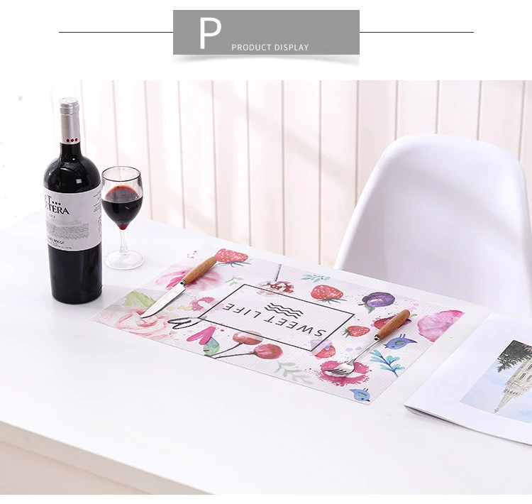 ANGNYA Fruit Printing Placemat Heat-Resistant Rectangular Vinyl Dining Table Mat 45X30cm Washable Non-slip Coaster Plant Style