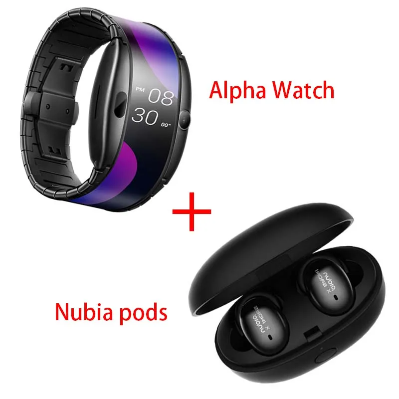 Новинка, Nubia ALPHA, часы-телефон, 4,01 дюймов, Складной гибкий дисплей, спортивный, в режиме реального времени, напоминание о сообщениях, Bluetooth, вызов, жесты в середине воздуха - Цвет: Nubia Pods