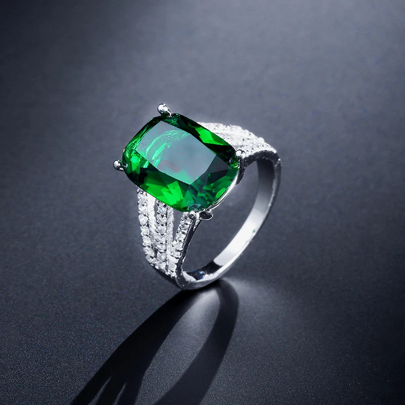 Изящные кольца UILZ для женщин украшения из белого золота с крупным зеленым