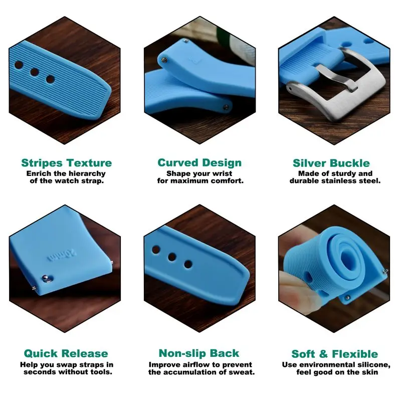 WOCCI Silicone Rubber Watch Strap Bracelet for Women Men 18mm 20mm 22mm 24mm Sport Casual Replacement Watchband Stripe Texture