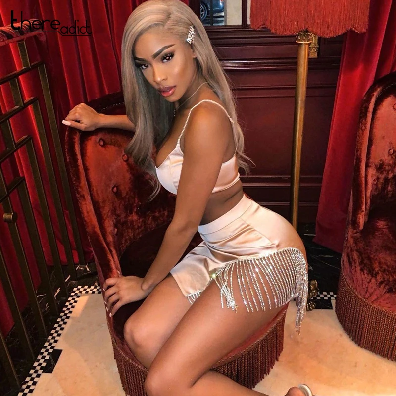 Пикантный комплект из двух предметов с бахромой и бисером женское облегающее