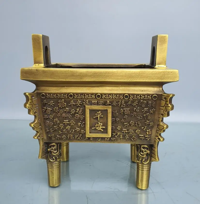 

China brass seiko four Fong tripod Incense burner crafts statue