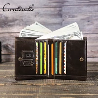 contacts genuine leather men wallet small slim rfid male purse card holder vintage mini wallets coin pocket money bags purse