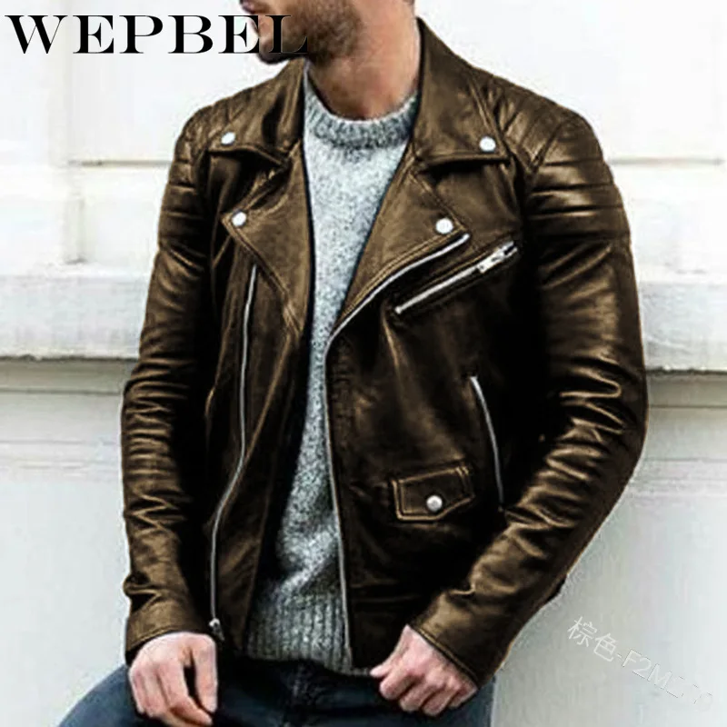 

WEPBEL Men's Winter Leather Jacket Men Casual Loose PU Vintage Bomber Jacket Thick Fashion Windbreak Coat Male Clothing