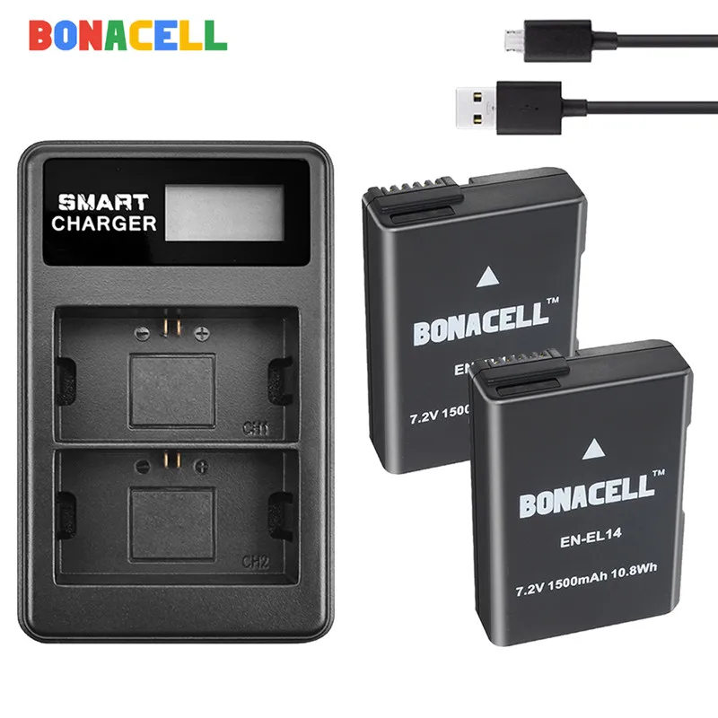 BONACELL 7 4 V 1500 мА/ч EN EL14 ENEL14 RU Камера Батарея + USB Зарядное устройство для Nikon D5200 D3100 D3200
