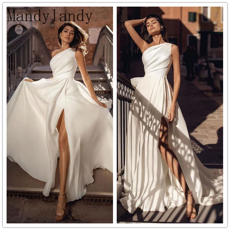 

Mandylandy Women's Elegant One Shoulder Party Evening Dress Ladies Sexy Sleeveless High Waist Corset Slit Prom Gown