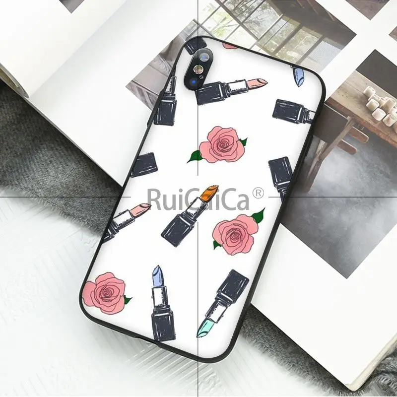 Ruicaica Cosmetic lipstick Smart Cover Black Soft Shell Phone Case for Apple iPhone 8 7 6 6S Plus X XS MAX 5 5S SE XR Cellphones | Мобильные