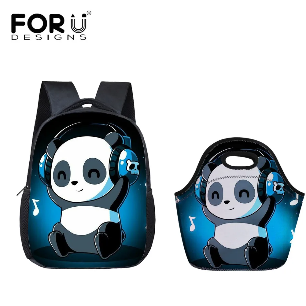 

FORUDESIGNS Cute Style Panda Pattern Schoolbags for Primary Student Fashion Backpack and Keep Warm Lunch Bags Travel Daypack
