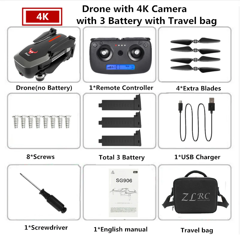 B12 4K 3B Travel Bag SG906 gps складной Дрон 4K wifi камера бесщеточный Дрон оптический поток Квадрокоптер с камерой 25 минут время полета VS SJRC F11 PRO X9 - Цвет: B12 4K 3B Travel Bag