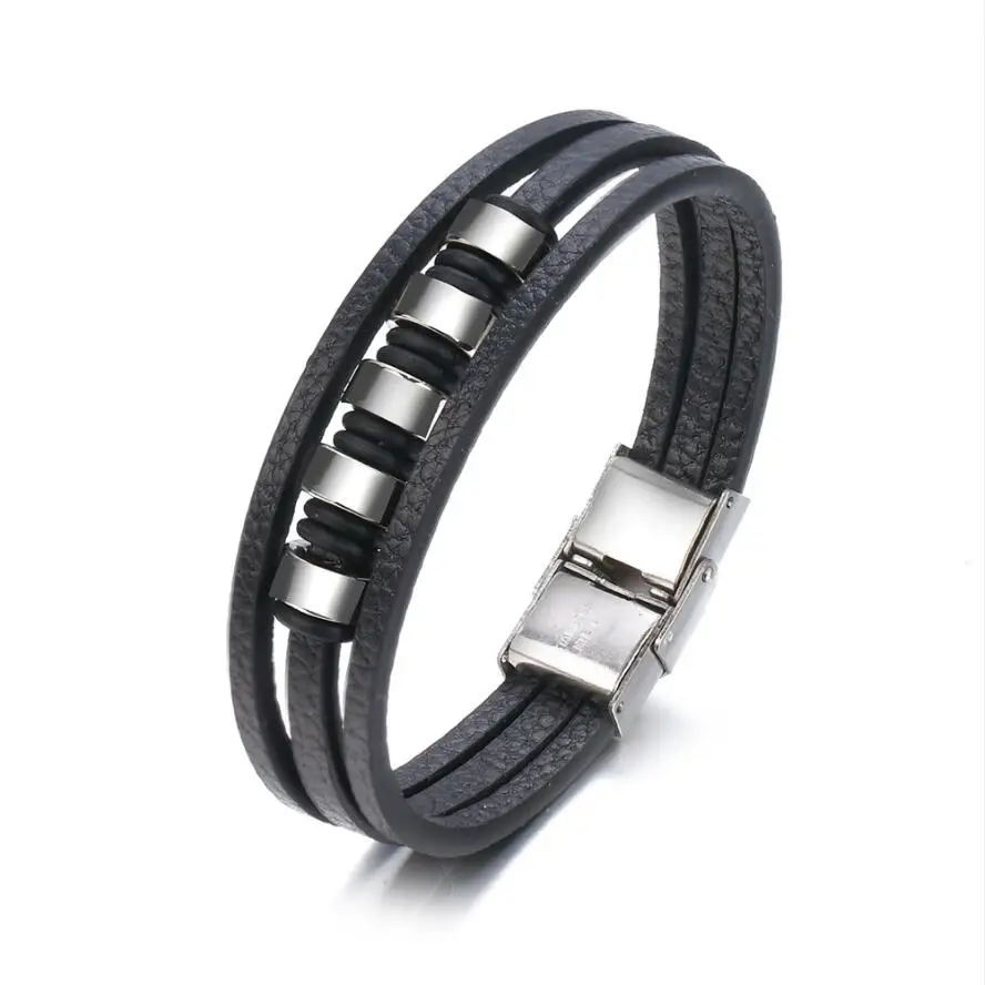 

Leather Bracelet Men Bangles For Mens Magnetic-Clasp Cowhide Braided Multi Layer Wrap Bracelet man pulseras moda masculina