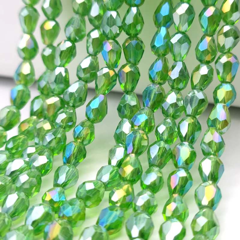 Green Waterdrop Austria Crystal Beads Teardrop Shape Faceted Glass Loose Spacer Beads 3x5 5x7 8x11mm for DIY Jewelry Making