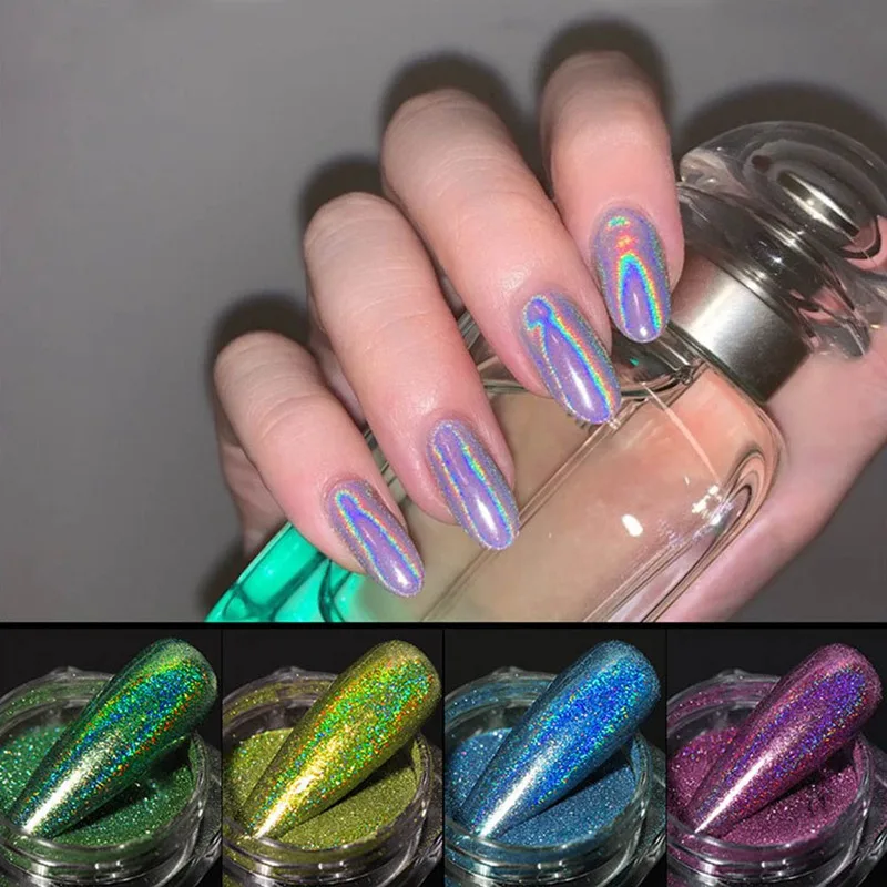 Голографическая пудра на ногтях лазерный Серебряный блестящий хромированный