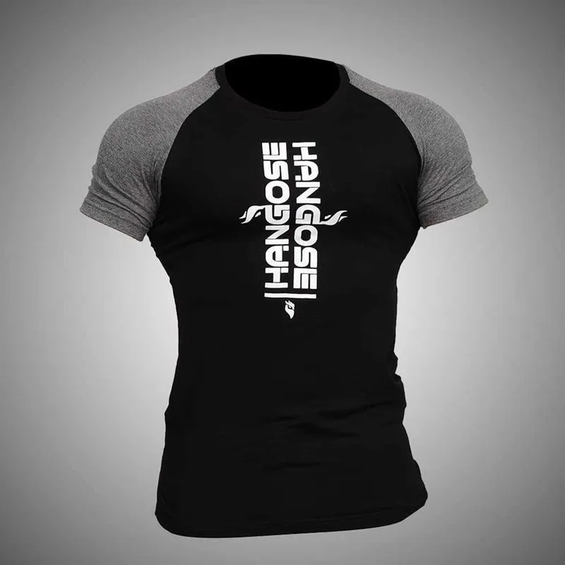 

Summer men's fashion tide brand sports fitness short-sleeved T-shirt color matching raglan sleeves T-shirt sports short-sleeved