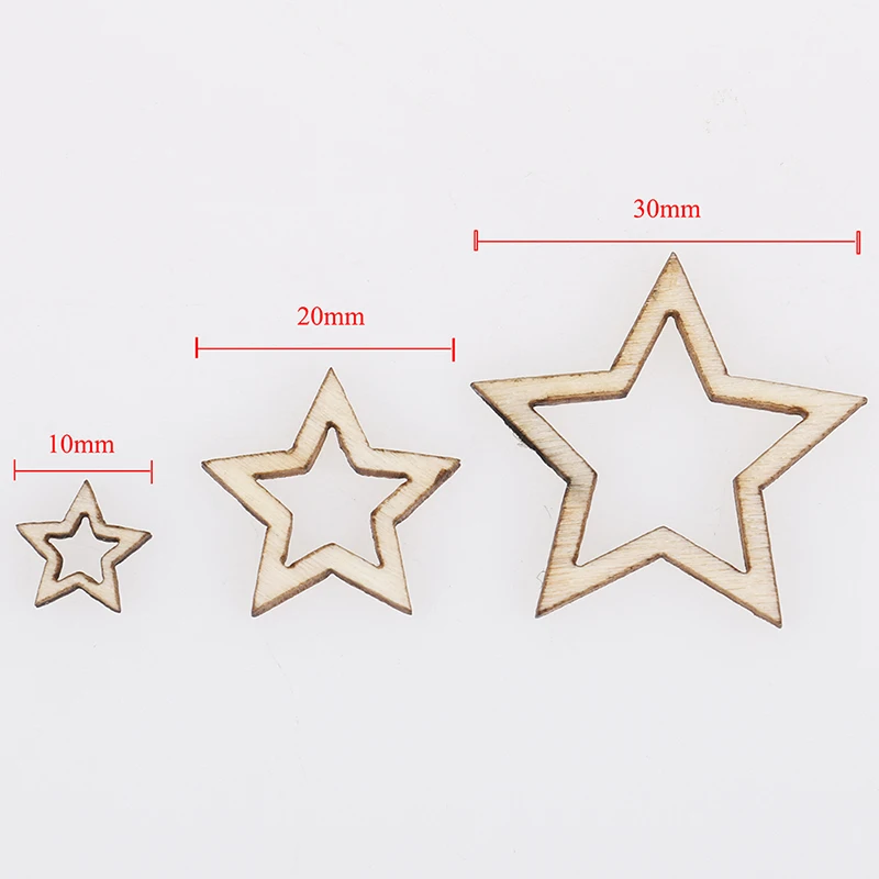 

50pcs Wooden mixed hollowed Stars For Arts Scrapbooking Embellishments Crafts Wedding Decor DIY handicraft Decoration