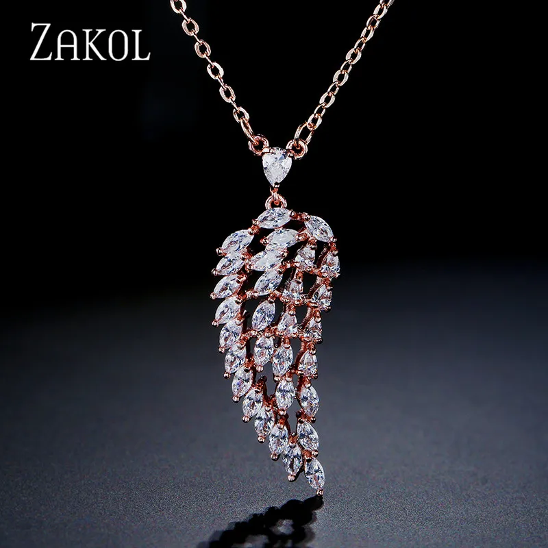 ZAKOL Новое поступление Модные Листья кубический циркон кулон ожерелья для женщин