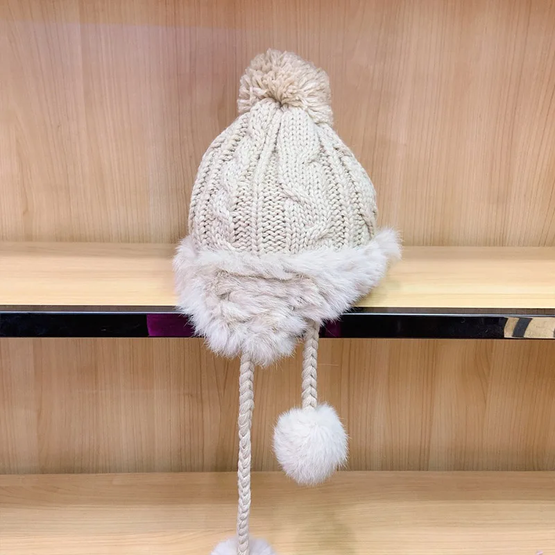 Q038 модные шерстяные зимне наушники шапка Hairball Лыжные шапки дизайн двойной волос мяч шапка сохраняет тепло зима gorro hombre# Q038
