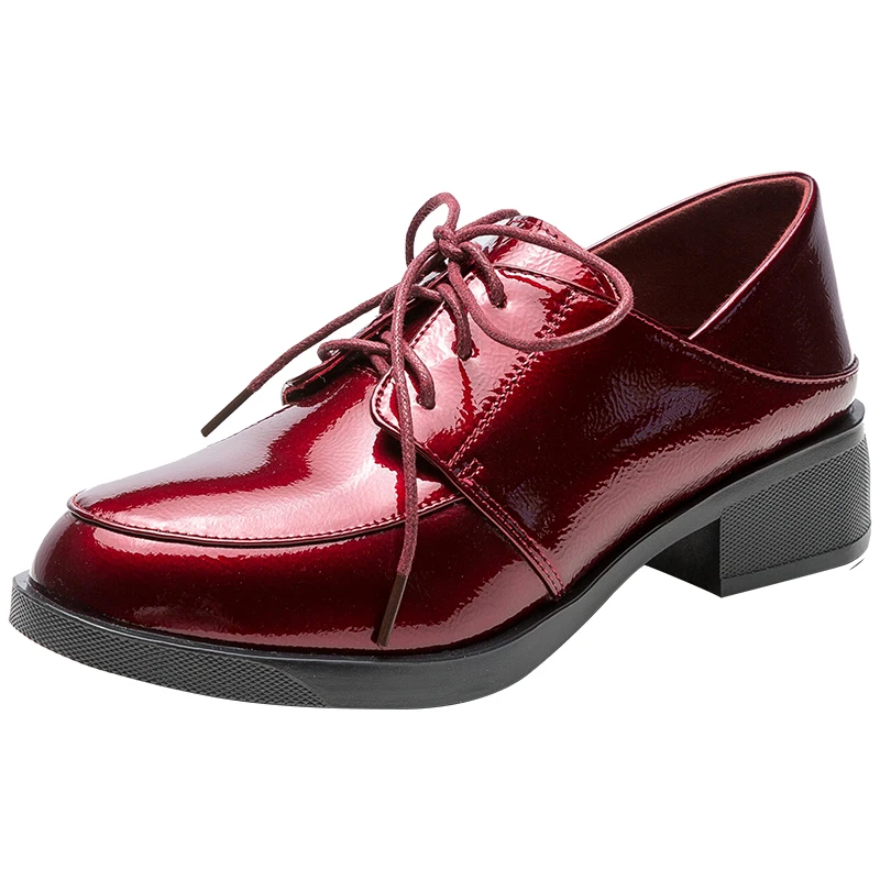 

Small leather shoes female British style black spring retro soft leather thick-heeled single shoes patent leather loafers new