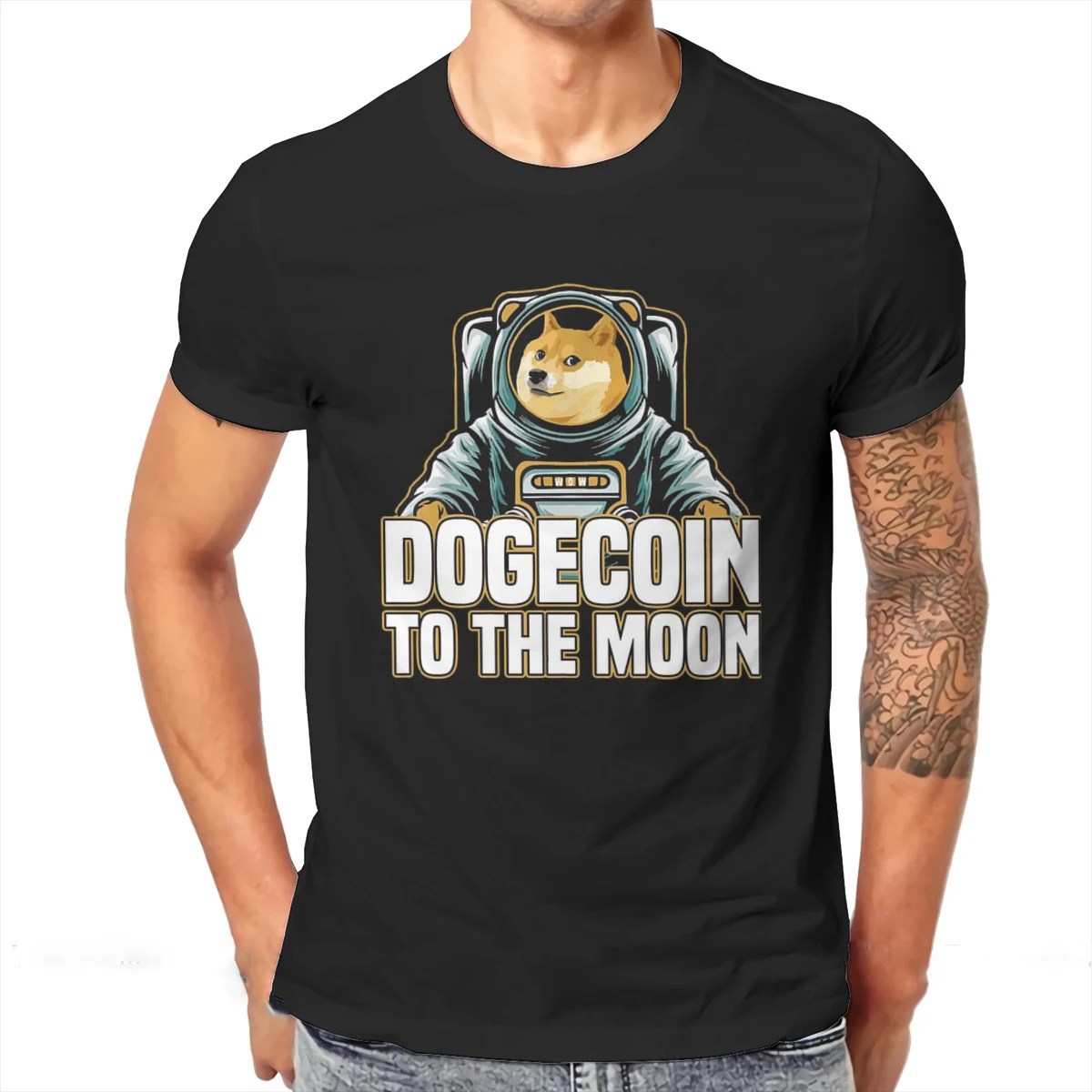 

2021 Summer New Bitcoin Cryptocurrency Art Dogecoin to the Moon Classic Oversized Men's T-shirt Fashion Casual Top
