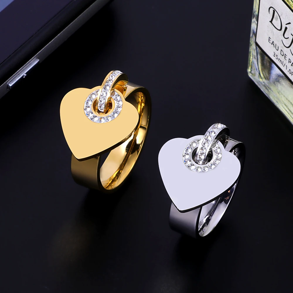 

MSX Big Heart Stainless Steel Rings For Women Cubic Zirconia Love Heart Charm Rings Gold Silver Wedding Rings Wholesale Jewelry